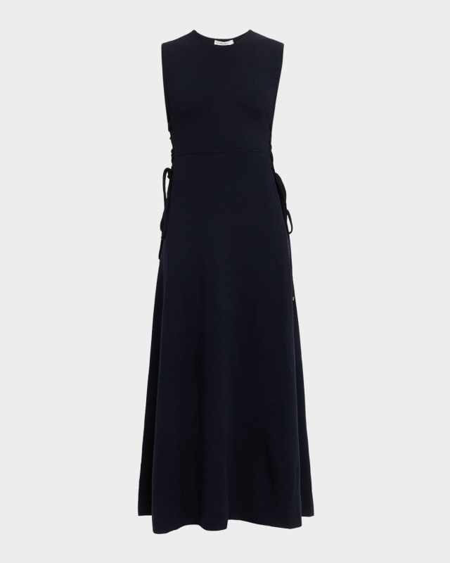 Delfi Lace-Up Wool Knit Midi Dress